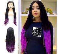 Purple Braided Wigs for Black Women Long Ombre Dark Purple Box Braid Wig Synthetic Heat Resistant Fiber Real Hair Wigs Cornrow Braided Wig Coloure Cosplay Costume Daily Drag Queen 26 Inches