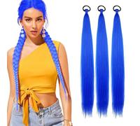 Purple Braiding Hair 26 Inch Long Pre Stretched Hair Straight Easy to Braiding 3 Pack Purple Ponytail Extension with Elastic Tie (C)