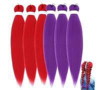 Purple Braiding Hair, Red Hair Extensions, 26 Inch Synthetic Wig For Braiding, Soft Texture, Synthetic Fiber Corchet Braids, Crochet Twist Extensions Braids (Mix x6)