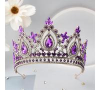 Purple Bridal Tiara Crown For Women Rhinestone Wedding Headdress Banquet Hair Accessories Adjustable Gold Purple