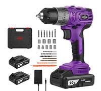 Purple Brushless Cordless Drill Set, 20V Compact Power Driver Kit with Electric Motor, 20+3 Torque Setting, 48 N.m, 2 Variable Speed, 23pcs Driver Bits, and Tool Box for Women Men Home DIY