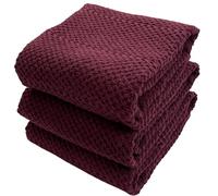 Purple Burgundy Wine Kitchen Hand Dish Towels: Oversized 28" x 18",100% Cotton Cloth Soft Cleaning Drying Absorbent Textured Design, Set of 3 Multipurpose for Everyday Use (Wine)