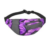 Purple Butterflies Adjustable Belt Hip Bum Bag Fashion Water Resistant Hiking Waist Bag for Traveling Casual Running Hiking Cycling, Black, One Size