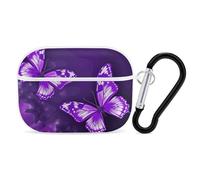 Purple Butterflies Case Cover with Keychain Shockproof Hard Shell Protective Case for 2nd/1st Generation Case for Women Men Bluetooth Earbuds Case