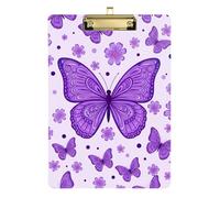 Purple Butterflies Clipboard Writing Boards Hanging Clipboards A4 Standard Size with Low Profile Metal Clip for Teachers, Students, Nurses