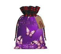 Purple Butterflies Color Blocked Linen Drawstring Gift Bag, Reusable Gift Bag