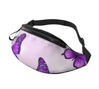 Purple Butterflies Fanny Pack for Men Women, Waterproof Sports Waist Bag Fashion Belt Bag Crossbody Bags Hip Bum Bag with Adjustable Strap Large Sling Bag Purse for Travel Hiking