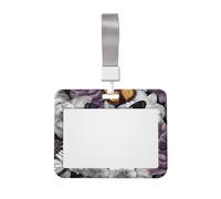Purple Butterflies Floral ID Badge Holder with Lanyard ID Card Holders Waterproof Plastic Name Card Case Sliding ID Protector Pouch Name Tag Holders for Office Work Business