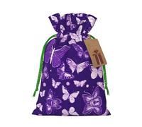 Purple Butterflies Floral Print Christmas Drawstring Holiday Candy Bag Xmas Sacks Reusable Wrapping Bags Party Favor