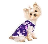 Purple Butterflies Floral Print Dog Shirt Summer Lightweight Pet T Shirts Soft Breathable Stretchy Cats Dogs Tee Shirt