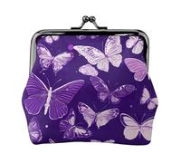Purple Butterflies Floral Print Fashion forward Women Coin Purse Cute Mini Zipper Wallet with Kiss Lock Waterproof