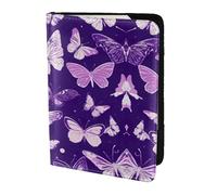 Purple Butterflies Floral print Leather Card Case Travel Accessories Passport Holder Cover Wallet for Women Men, Black, One Size
