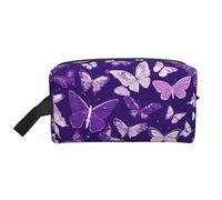 Purple Butterflies Floral Print Portable Travel Toiletry Storage Bag Large Capacity 600D Polyester Cosmetic Storage Bag