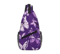 Purple Butterflies Floral Print Sling Backpack Unisex Crossbody Chest Bag Shoulder Chest Bags for Women Men Hiking Travel