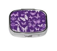 Purple Butterflies Floral Print Square Metal Pill Box Decorative Pill Case - Carry Your Meds in Style (Rectangular)