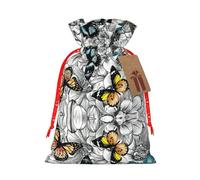 Purple Butterflies Floral Printing Cute Christmas Bag Drawstring Design 4.7x6.9 Inch For Christmas Party Birthday Gift Packaging