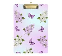 Purple Butterflies Gradient Acrylic Clipboards Writing Clipboard Paperboard Chic Design Clipboards with Low Profile Metal Clip for Teachers, Students, Nurses
