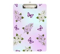 Purple Butterflies Gradient Clipboard Acrylic Cute Clip Boards Paperboard Chic Design Clipboards with Low Profile Metal Clip for Teachers, Students, Nurses