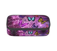 Purple Butterflies Large Pencil Case for Girls and Boys, Aesthetic Pencil Bag with Multi Compartments for Adults, Office Stationary Organizer Practical for Kids Teenage Women Men
