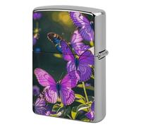 Purple Butterflies Lighter Case Metal Protective Cover with Double-Sided Art Design, Cool Lighters Pouch Shockproof Lighter Cover for Men Women Gifts, Lighters Not Included