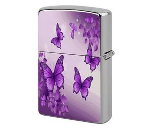 Purple Butterflies Metal Lighter Case, Funny Lighter Cover Double-Side Print Vintage Cool Lighters Sleeve Lighters Accessories for Zippo Men Dad Husband Collect