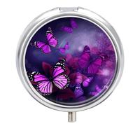 Purple Butterflies Pill Box Cute Medicine Organizer Travel Pillbox Waterproof Portable Pill Container Holder to Hold Vitamins Medication Fish Oil and Supplements