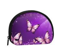 Purple Butterflies Print Portable Mini Storage Bag Shell Shaped Wallet Small Coin Wallet Shell Storage Bag