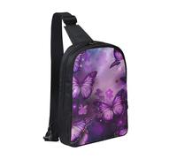 Purple Butterflies Print Printed Chest Bag Sling Bag for Men Women, Waterproof Crossbody Backpack Men Bag for Runner Workout Hiking Cycling Travel