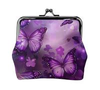 Purple Butterflies Print Printed Coin Purse Pouch-Mini Coin Wallet,Change Purse,Leather Coin Pouch Holder For Woman Girls, Black, One Size, Modern,european Style, Retro