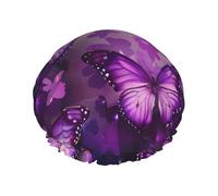 Purple Butterflies Print Printed Double Layer Lined Shower Cap,Shower Caps For Women Reusable