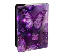 Purple Butterflies print Printed Passport Holder - 6.5 x 4.5 Inch RFID Blocking Travel Wallet,Stylish Passport Cover,Lightweight Document Organizer for Cards