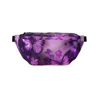Purple Butterflies Print Printed Waist Bag Adjustable Bum Bag Lightweight Travel Waist Fanny Pack Belt for Walking Cycling Hiking Travel