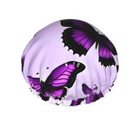 Purple Butterflies Print Shower Cap, Shower Cap for Women Reusable, Waterproof Bath Cap,Quick Drying Bath Hair Cap