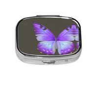 Purple Butterflies Print Square Metal Pill Box Decorative Pill Case - Carry Your Meds in Style (Rectangular)