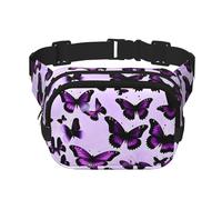 Purple Butterflies Print Square Waist Purse Double Layer Fanny BagTrendy Travel Waist Bag for Men and Women, Black, One Size