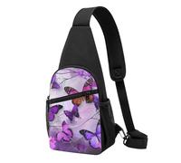 Purple Butterflies Printed Chest Bag Sling Bag for Men Women, Outdoor Crossbody Fanny Packs Hiking Chest Packs Sport Daypacks