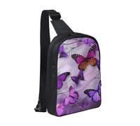 Purple Butterflies Printed Chest Bag Sling Bag for Men Women, Waterproof Crossbody Backpack Men Bag for Runner Workout Hiking Cycling Travel