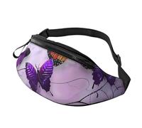 Purple Butterflies Printed Fanny Pack for Men Women Crossbody Waist Bag Pack Bum Bag with Adjustable Strap for Hiking Running Travel Cycling