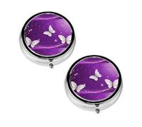 Purple Butterflies Printed Print Pill Box 3 Compartment Medicine Pill Case,Portable for Pocket Or Purse Pill Organizer Decorative Metal Medicine Vitamin Organizer Unique Gift