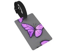 Purple Butterflies Printed Small Luggage Tags Portable Bag ID Holders with Adjustable Strap for Travel Gear
