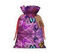Purple Butterflies Printing Cute Christmas Bag Drawstring Design 4.7x6.9 Inch For Christmas Party Birthday Gift Packaging
