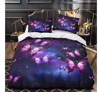 Purple Butterflies Quilt Cover 3D Print Extra Soft 3-Piece Bedding Set Hidden Zipper Fantasy Space Duvet Cover Hotel Quality Machine Washable for Adults Women Kids Girls Boys Teens King（220x240cm）