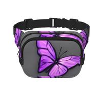 Purple Butterflies Square Double-Layer Waist Bag Mini Adjustable Waist Belt Bag Exercise Running Travel Hiking, Black, One Size