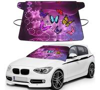 Purple Butterflies Waterproof Car Windshield Snow Cover, Printed Windshield Cover for Ice, Snow & Sun, Universal Size 69x42.5'', Suit for Most Vehicles