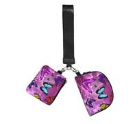 Purple Butterflies Wristlet Keychain Wallet Pouch with Strap Double Zipper Small Coin Purse Portable Wrist Bag for Travel Gym Daily Use