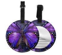 Purple Butterfly 1 Printed Luggage Tags for Suitcases PU Leather Travel Tags Bag Tags Privacy Protection Travel Essentials Black