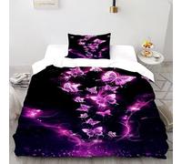 Purple Butterfly 2 Pcs Complete Bedding Set 3D Art Design Floral Printed Duvet Cover with Fitted Sheet Pillowcases Soft And Comfortable Single(135x200cm)