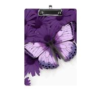 Purple Butterfly Acrylic Clipboard A4 Letter Size Standard Clipboard with Metal Profile Clip, Hanging File Holder for Teacher, Social Worker, Office Supplies 8.5 X 12.5 Inch