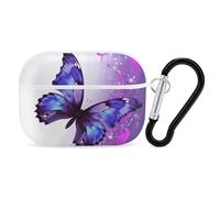 Purple Butterfly AirPods Pro Case Cover with Keychain Ring PC Hard Shell Protective Case for AirPods Pro 2nd for Women Men Generation Easy Open Full Drop Protection Cover White-Style