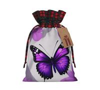 Purple Butterfly And Flower 1 Print Christmas Drawstring Burlap Gift Bags With Tags,Suitable For Gift Wrapping And Party Decorations.
